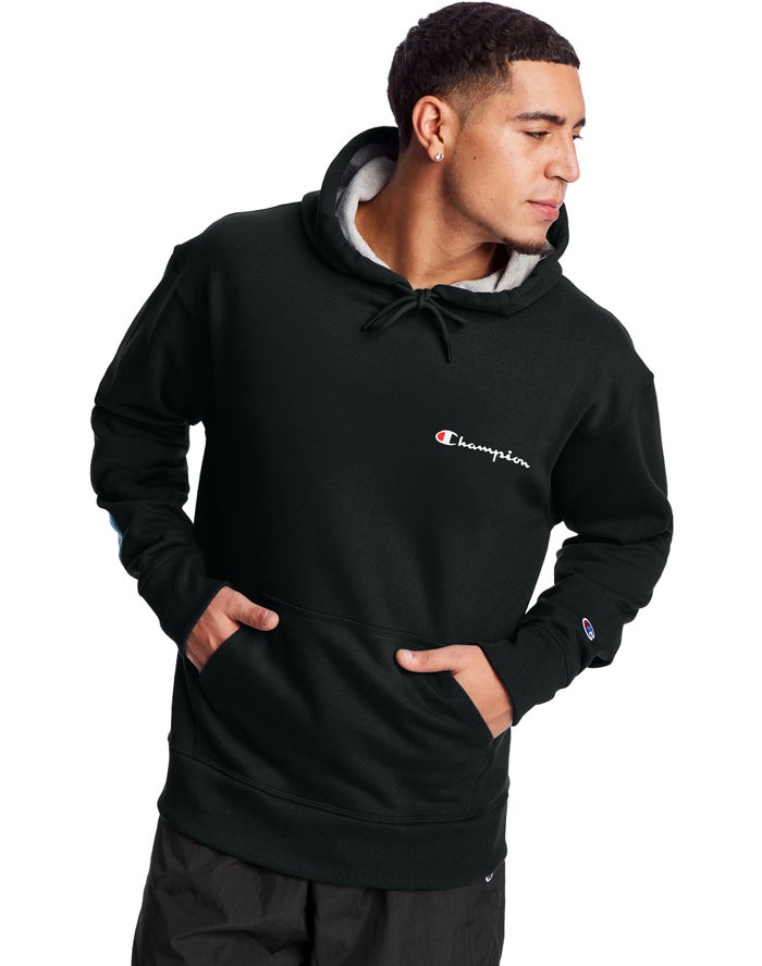 Champion Mens Hoodie NZ - Powerblend Fleece Script Logo Black ( 3284-TYBIE )